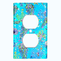 WorldAcc Metal Light Switch Plate Outlet Cover (Jelly Fish Teal Coral Reef - Single Duplex)