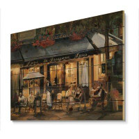 East Urban Home La Brasserie of Champs-Élysées Paris - French Country Print on Natural Pine Wood