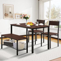 Ebern Designs 4-Person Dining Table Set, 2 Chairs With Backrest,2-Person Bench With Storage Rack