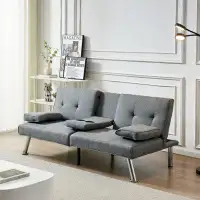 Ebern Designs Linen Fabric Modern Sofa Bed Futon Couch Bed Folding Recliner Sleeper Reversible Loveseat Convertible Dayb