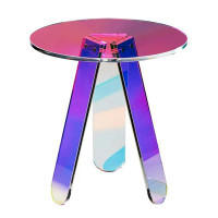 Wrought Studio Wrought Studio™ Round Iridescent Side Table, Acrylic End Table, Clear Rainbow Acrylic Coffee Table Colour