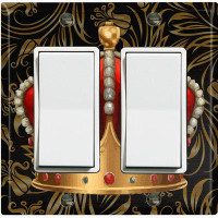WorldAcc Metal Light Switch Plate Outlet Cover (Red King Crown Elegant Leaves - Double Rocker)