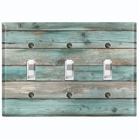 WorldAcc Metal Light Switch Plate Outlet Cover (Teal Wood Fence Brown - Triple Toggle)