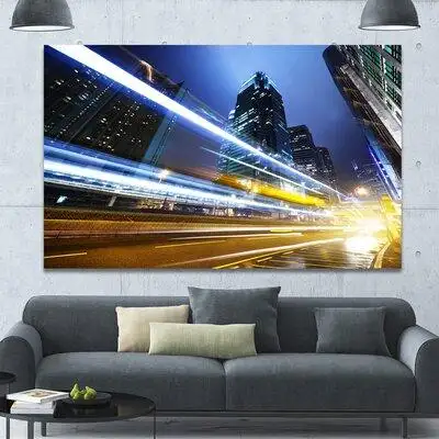 Design Art 'Traffic in Hong Kong at Night' Graphic Art on Canvas