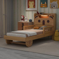 Millwood Pines Car Bed with Bear-Shaped Headboard, USB and LED