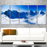 Made in Canada - Design Art Blue Winter Mountains 5 Piece Wall Art on Wrapped Canvas Set