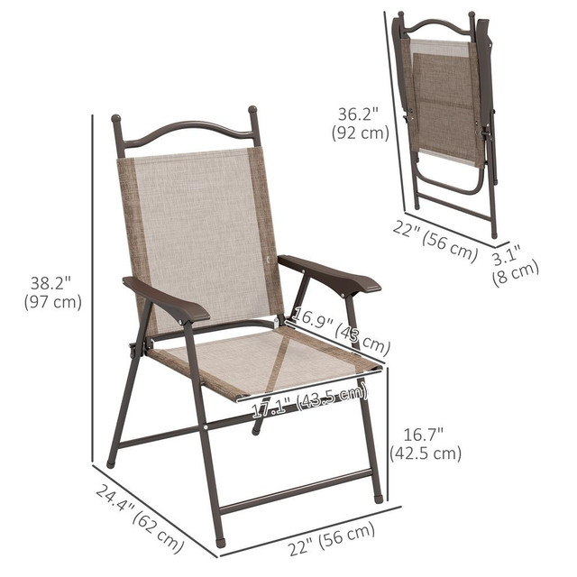 Folding Chair 22" x 24.4" x 38.2" Brown in Patio & Garden Furniture - Image 3