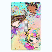 WorldAcc Metal Light Switch Plate Outlet Cover (Three Fairy Princesses Teal Pink  - Single Toggle)