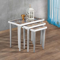 Bungalow Rose Coffee Table Set of 3, Side Table 3 Tier, Nest Table, End Table, (White, 3 Set)