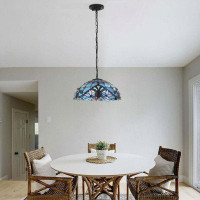 Alcott Hill Stained Glass Rustic Round Pendant Light For Kitchen Island Dining Room