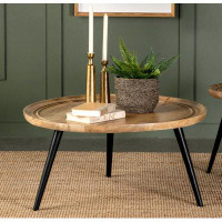 Alma Zoe Round Coffee Table with Trio Legs Natural and Black