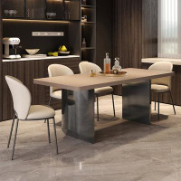 Fit and Touch 70.87" Light Coffee  Rock Beam + Stainless Steel Dining Table