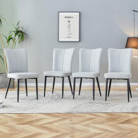 buthreing Modern Minimalist Dining Chairs And Office Chairs. 4-Piece Set Of Light Gray PU Seats With Black Metal Legs. S