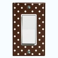 WorldAcc Metal Light Switch Plate Outlet Cover (Coffee Brown Polka Dots White - Single Rocker)