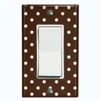 WorldAcc Metal Light Switch Plate Outlet Cover (Coffee Brown Polka Dots White - Single Rocker)