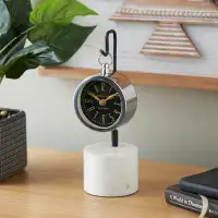 Ebern Designs Cole And Grey Stainless Steel Suspended Tabletop Clock With Black And White Stand