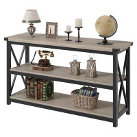 17 Stories Farmhouse Console Table, Grey 47.3" Entryway Table With Storage, 3 Tier Sofa Table With Metal Frame