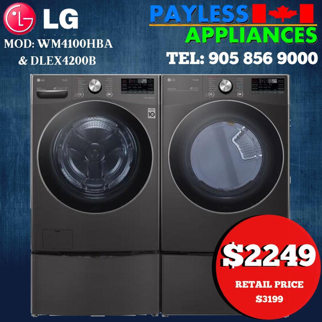 LG WM4100HBA 27 Front Load Washer with AI DD™ 5.2 cu. ft. Large Capacity &amp; DLEX4200B Front Load Electric Dryer in Washers & Dryers in City of Toronto