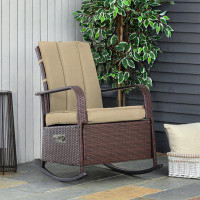 Red Barrel Studio Wicker Rocking Chair with Cushion Adjustable Footrest Khaki