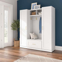 Everly Quinn Yerani Everly Quinn Full Entryway Storage Set With Hall Tree, Shoe Bench With Drawer And Cabinet