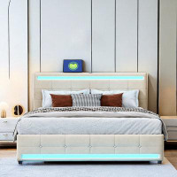 Brayden Studio Upholstered Bed With Led Lights, 4 Drawers, Usb Ports And Type C