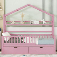 Harper Orchard Wooden House Bed with 2 Drawers,Kids Bed with Storage Shelf