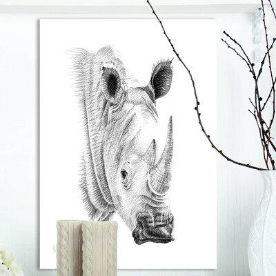 East Urban Home 'Rhino in Black and White' Drawing Print on Wrapped Canvas in Arts & Collectibles