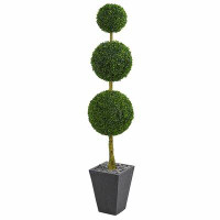 Orren Ellis 6ft. Boxwood Triple Ball Topiary Artificial Tree in Slate Planter UV Resistant (Indoor/Outdoor)