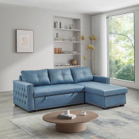 Ebern Designs 88" Upholstered Convertible Pull Out Sofa Bed with Storage Chaise Sofa Bed