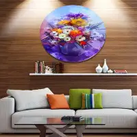 Made in Canada - Design Art 'Watercolor Flowers in Purple Vase' Oil Painting Print on Metal
