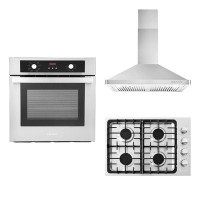 Cosmo 3 Piece Kitchen Package With 30" Gas Cooktop 30" Wall Mount Range Hood 24" Single Electric Wall Oven