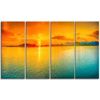 Design Art Sunset Over Sea Panorama Seascape 4 Piece Photographic Print on Wrapped Canvas Set