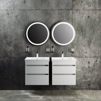 Bath Oasis Modern Wall Mounted Bathroom Vanity With Washbasin | Niagara White High Gloss Collection | Non Toxic Fire Res