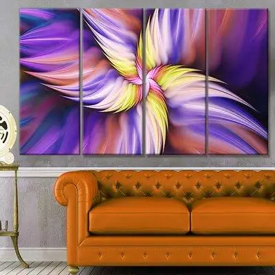 Made in Canada - Design Art 'Purple Yellow Rotating Flower' Graphic Art Print Multi-Piece Image on Canvas