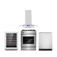 Cosmo Cosmo 4 Piece Kitchen Appliance Package with 30'' Gas Freestanding Range , Built-In Dishwasher , Island Range Hood