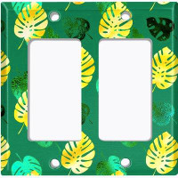 WorldAcc Metal Light Switch Plate Outlet Cover (Yellow Jungle Leaves Monstera Plant Green - Single Toggle)