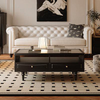 STAR BANNER American Style French Retro Coffee Table Simple Home Living Room New Black Tempered Glass Coffee Table