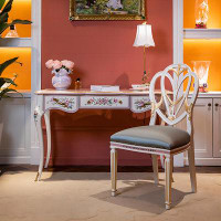 Recon Furniture 47.24" Pink Rectangular Solid Wood Desk-Set,3-drawer,1-chair