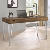 Latitude Run® Brynae 3-drawer Writing Desk Brown Oak and Chrome