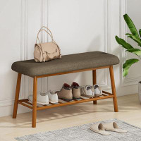 Corrigan Studio Entryway Bench With Storage Bamboo Shoe Bench With Cushion Seat Rustic Storage Benches For Bedroom Livin