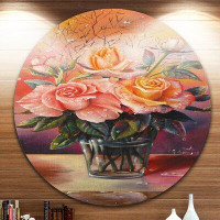 Made in Canada - Design Art 'Roses on Marble Table' Painting Print on Metal