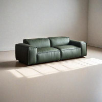 HOUZE 94.45" Green Genuine Leather Modular Sofa cushion couch