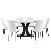 Ivy Bronx Modern Faux Marble Dining Table With MDF Base & 6 Chairs