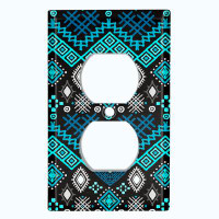 WorldAcc Metal Light Switch Plate Outlet Cover (Ethnic Aztec Tribal Teal Black - Single Toggle)