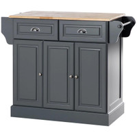KITCHEN ISLAND WITH STORAGE ROLLING KITCHEN SERVING CART WITH RUBBER WOOD TOP TOWEL RACK STORAGE DRAWER CABINET GREY