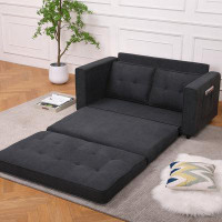 Inbox Zero 3-In-1 Upholstered Futon Sofa Convertible Floor Sofa Bed,Foldable Tufted Loveseat With Pull Out Sleeper Couch