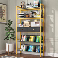 Ebern Designs 5 Tier Bookshelf with Drawers-31.5 Inches Widen Industrial Book Shelf