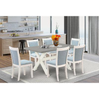 Gracie Oaks Dwann 7-PC Dining Room Table Set - a Wooden Table and 6 Linen Fabric Upholstered Chairs with Stylish Back