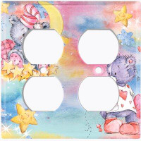 WorldAcc Metal Light Switch Plate Outlet Cover (Two Teddy Bears Sleepy Dreams Colourful - Double Duplex)