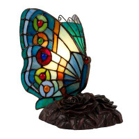Rosalind Wheeler Keira 8.5" Tiffany Style Butterfly Lamp - Colourful Vintage Stained Glass Table or Desk Light